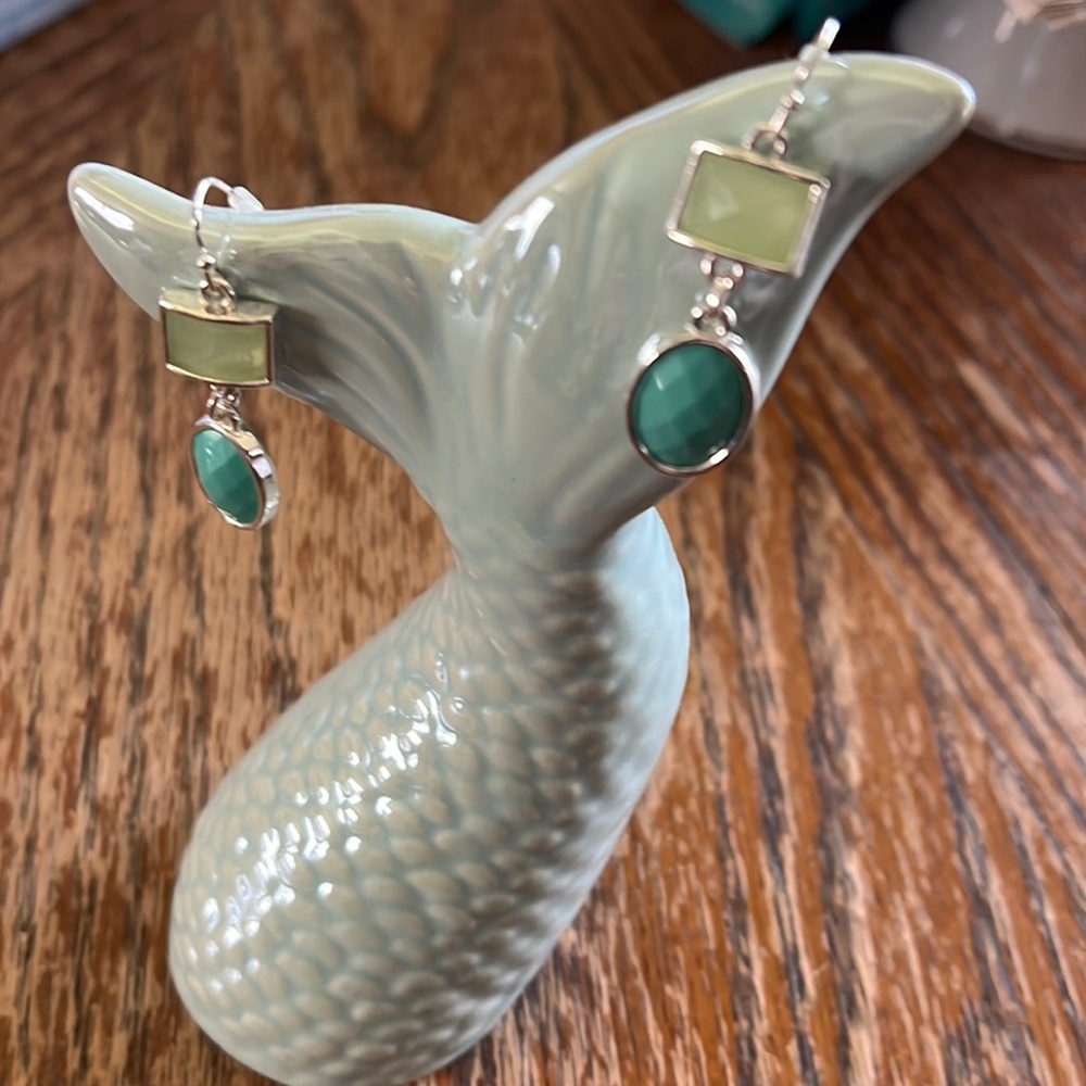 Green and turquoise fish hook earrings